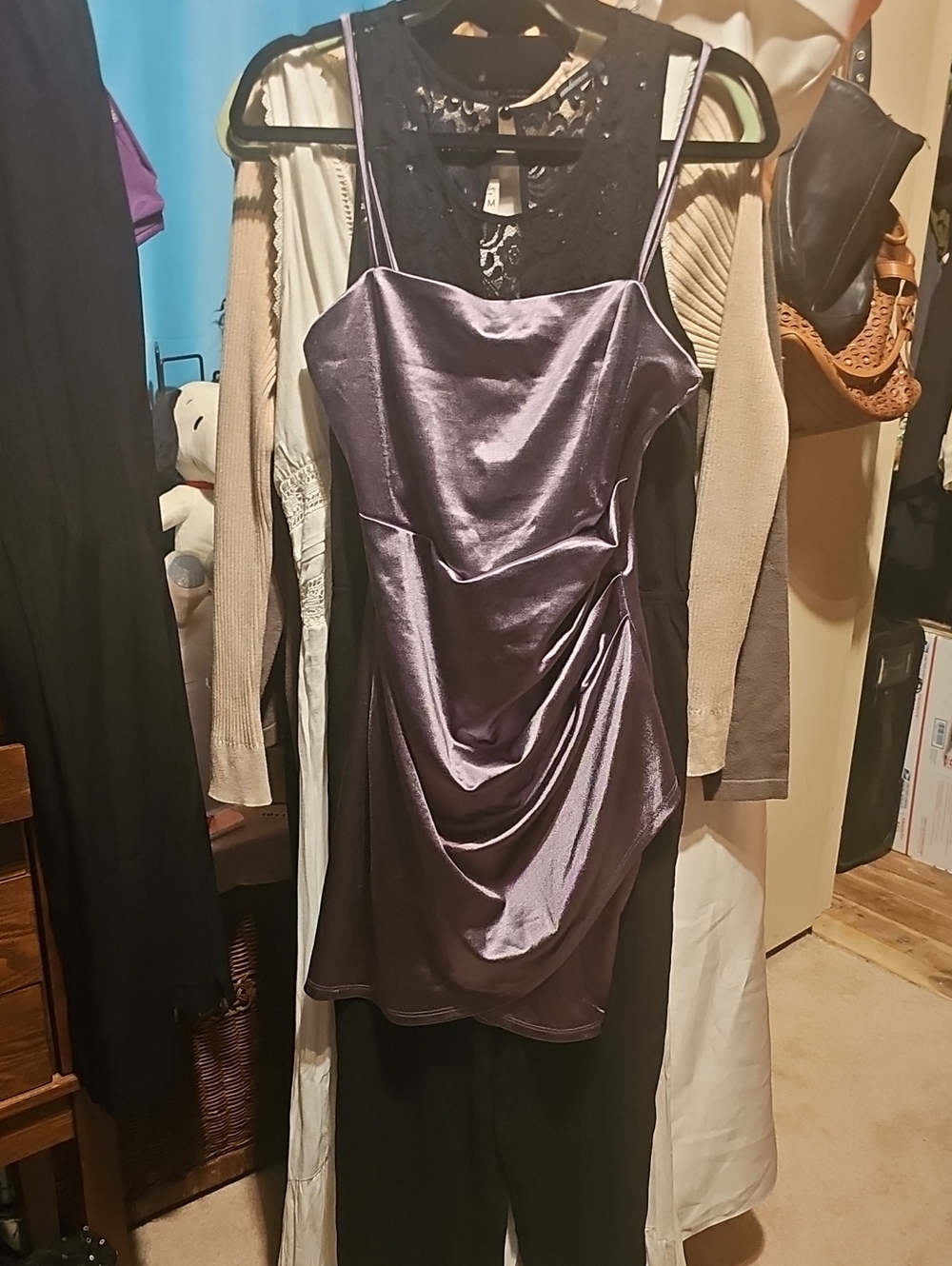 Windsor Lavender Satin Cowl Mini Dress